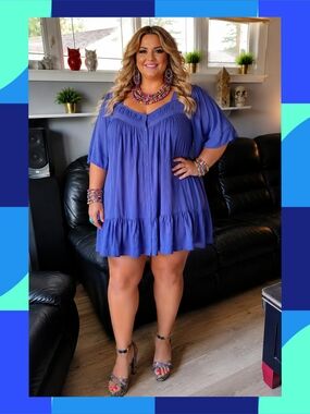 Davi & Dani Boho Crinkle Dress - NWT Periwinkle Blue - Size 2XL